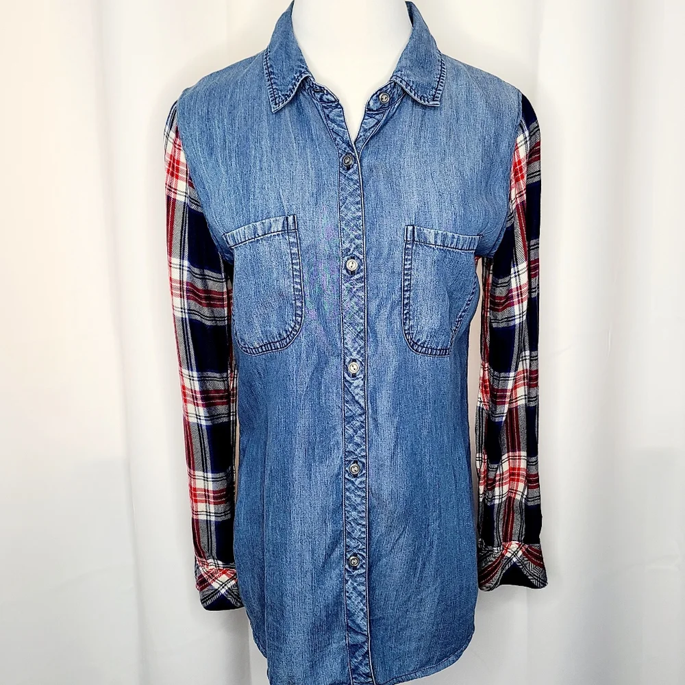 RAILS "Harper"  Chambray & Denim Plaid Button Down Shirt - Picture 2 of 8